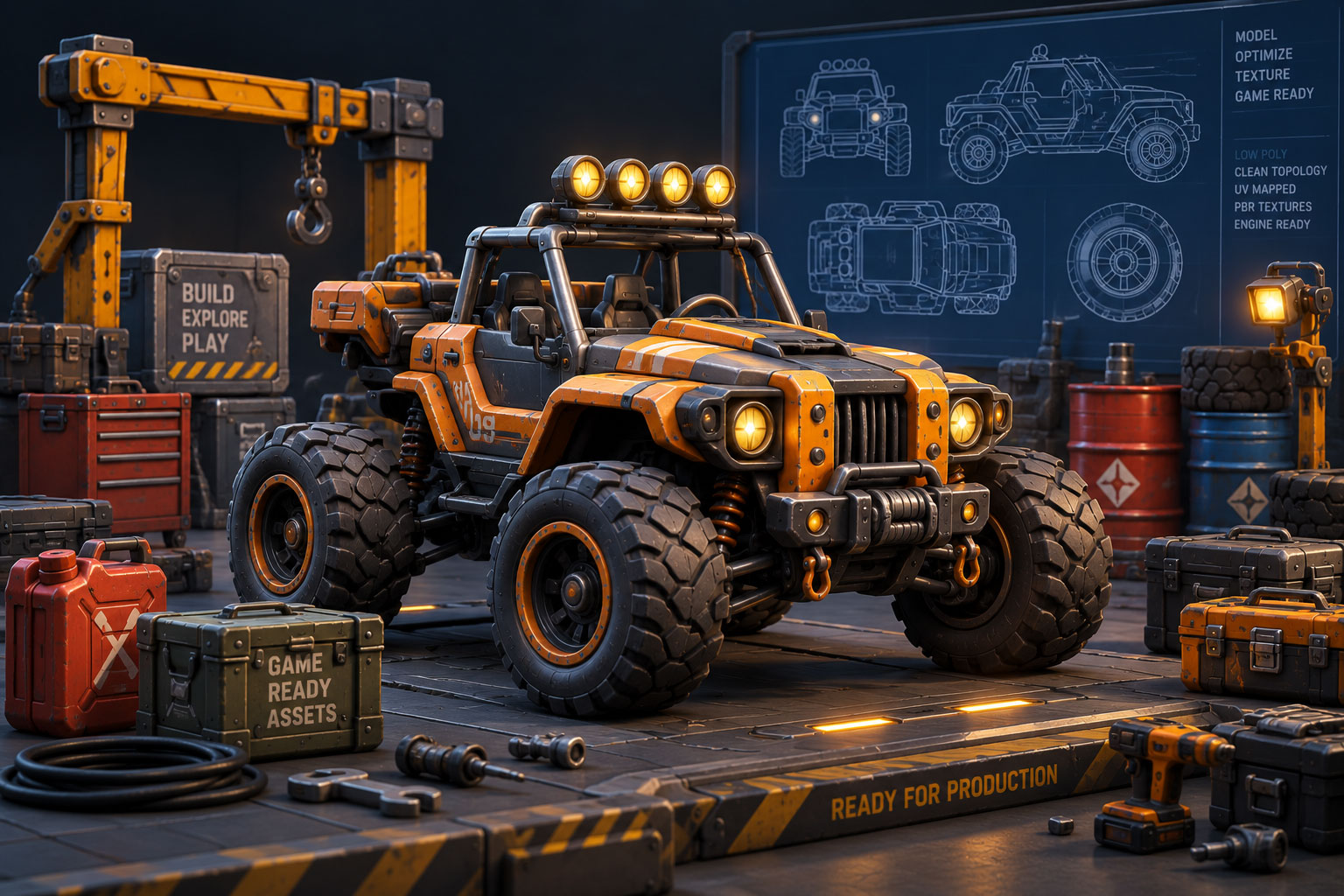 3D hard-surface modeling for game assets by Archer Art Studio