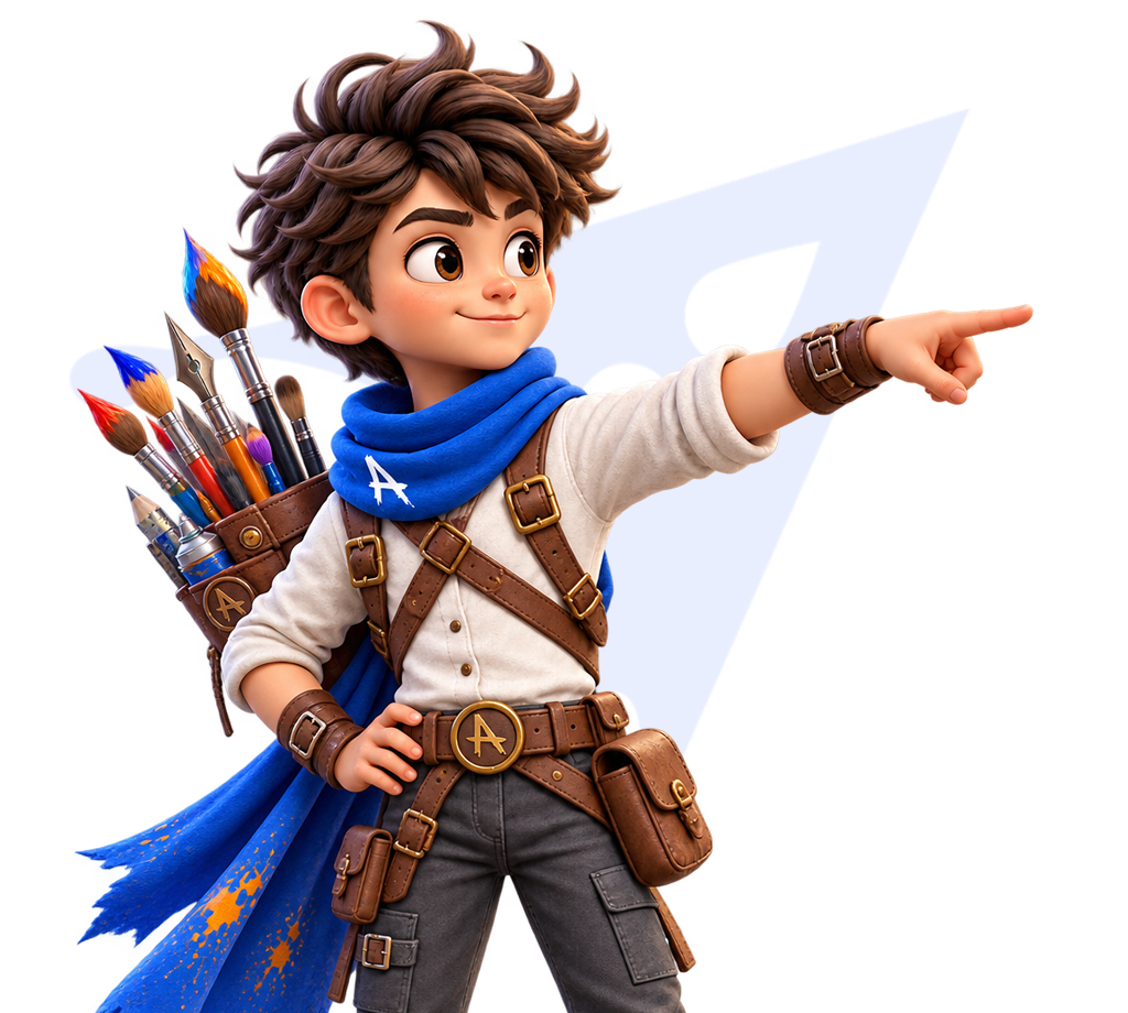 Archer Art Studio character pointing toward our services