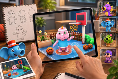 Interactive 3D basketball scene designed for AR experiences
