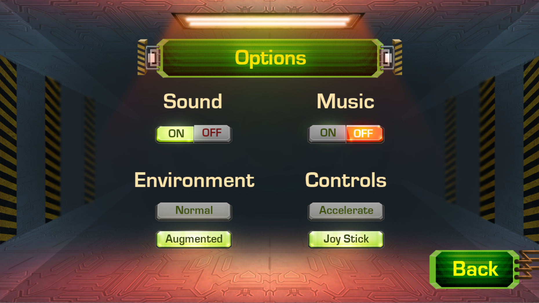 Options screen
