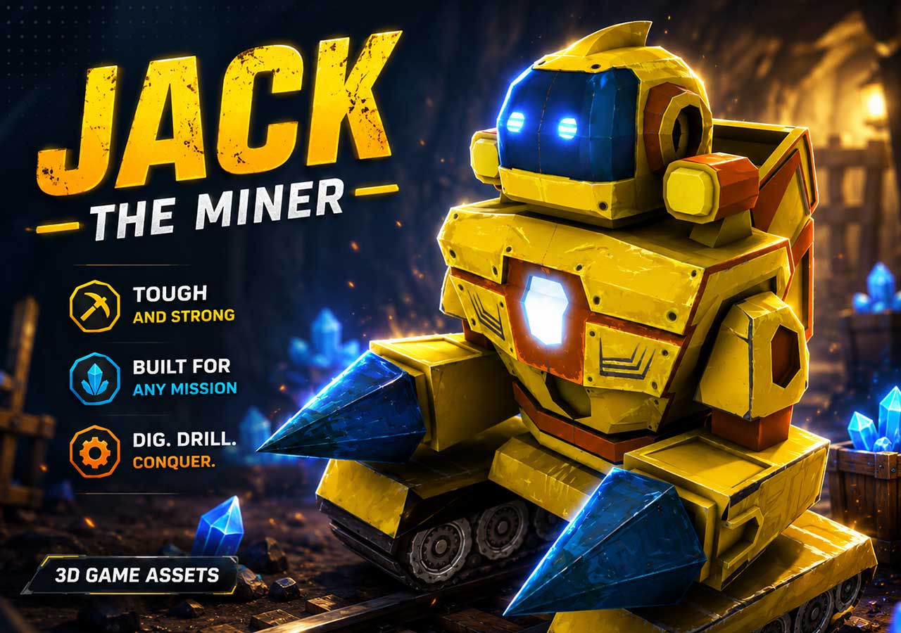 Jack the Miner 3D character and game assets by Archer Art Studio