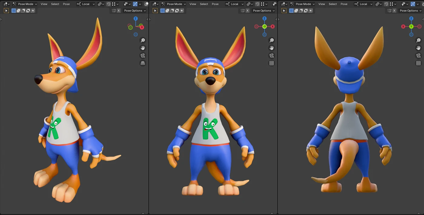 Kangaroo Khaos three-quarter, front and back character views